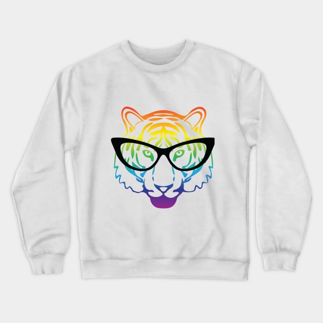 Rainbow head tiger with glasses Crewneck Sweatshirt by grafart